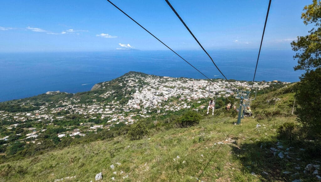 Riding the chairlift down from the peak of Monte Solaro while looking out over Anacapri