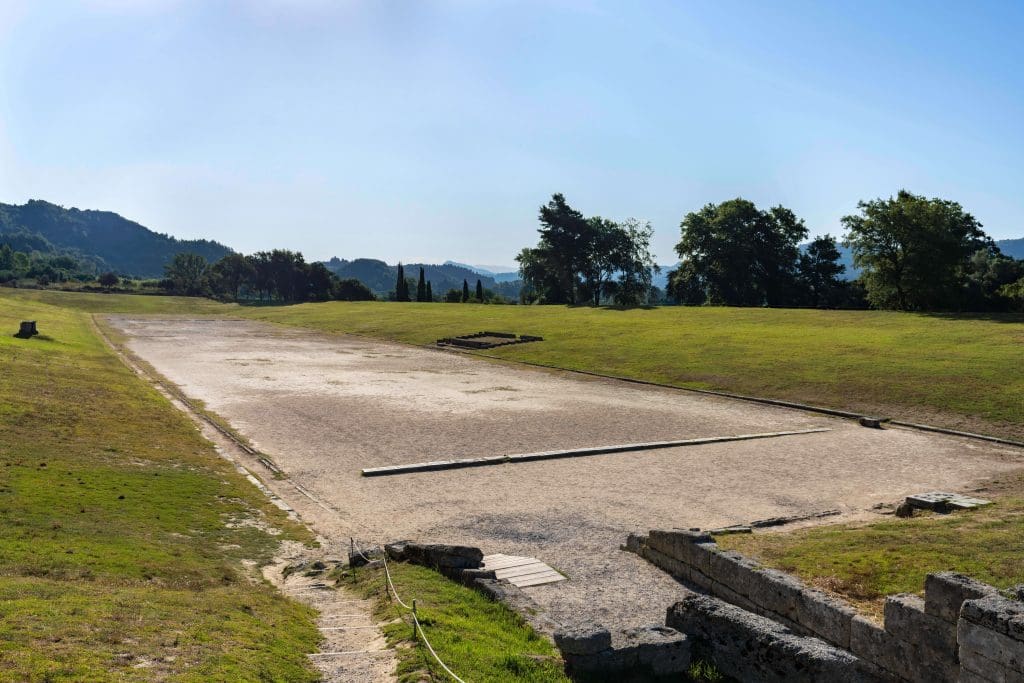 The open remains of a field from ancient Olympia Greece, home of the Olympics.