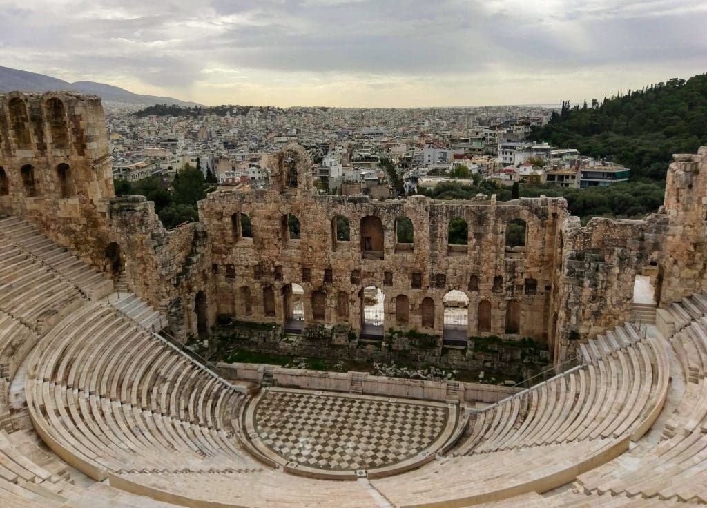 The restored remains of the Odeon of Herodes Atticus Athens theatre.