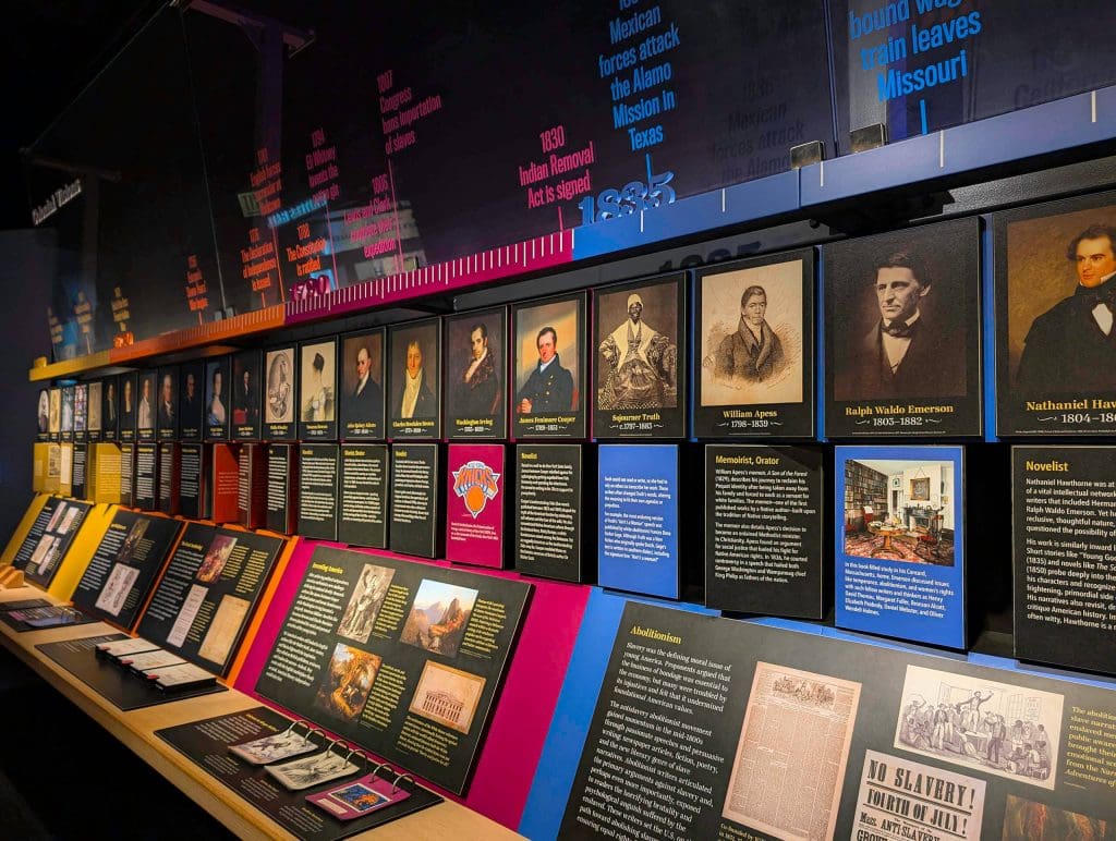 Colorful panels at the American Writers Museum depict historical figures that influenced America through their incredible literary works.