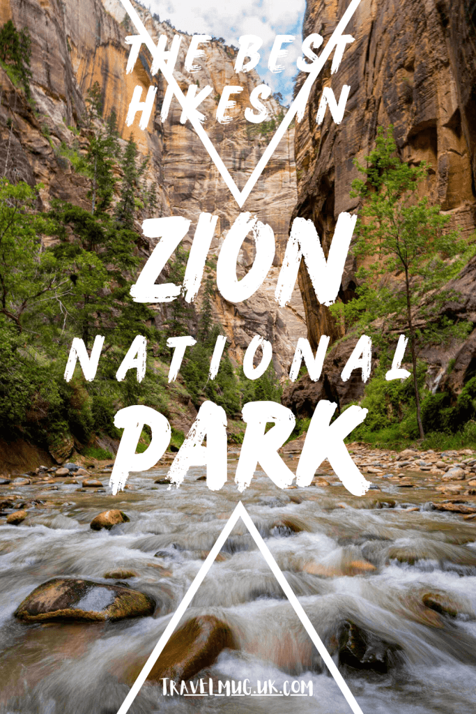 Water rushes through the canyon of The Narrows in Zion National Park, with the title of the article "The best hikes in Zion National Park".