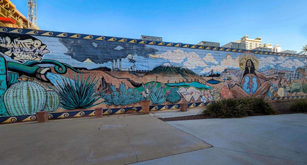 A powerful mural depicting the effects people have on the environment when it comes to water making this one of the most powerful Phoenix murals.