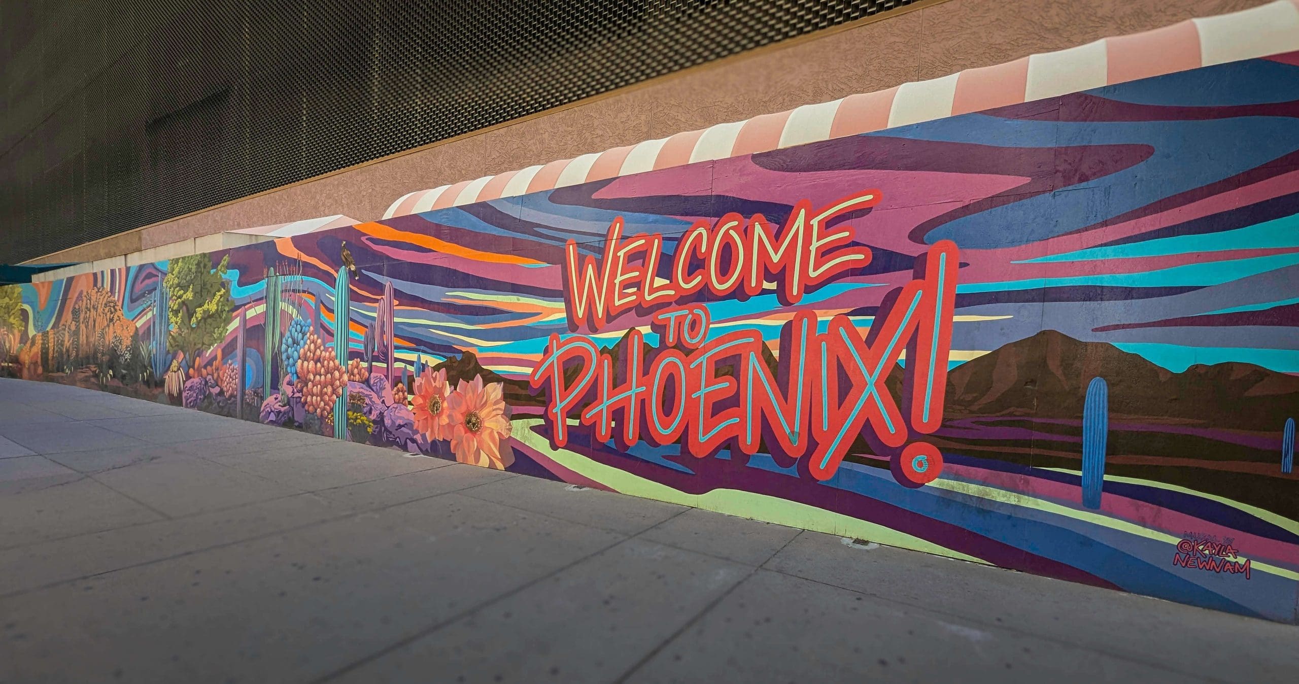 The smooth and soft lines of the Welcome To Phoenix murals, one of the best street art stops in Phoenix.