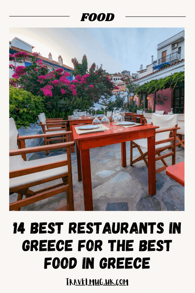 In the flowery garden of Anna's Restaurant, with the title of the article "14 Best Restaurants In Greece For The Best Food In Greece".