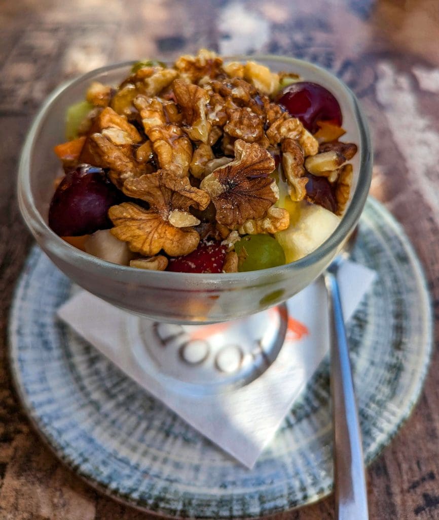 Fresh fruit, delicious yogurt, topped with crunchy walnuts all combine for the best parfait in the world.