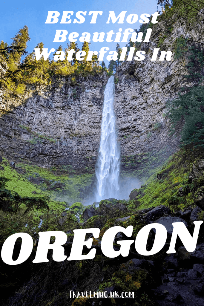 The Watson waterfall flows off a cliff, with the title of the article "Best Most Beautiful Waterfalls In Oregon".