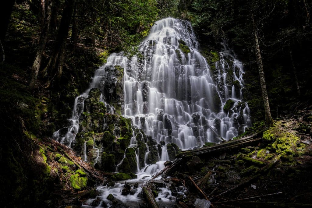 Water cascades down the incredible Ramona Falls after a great Oregon hike.