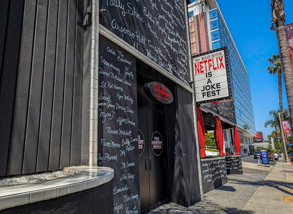 Outside the infamous Comedy Store with names of all the famous comedians that have preformed there.