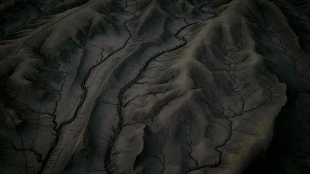 A close up shot of the many lines and formations surrounding the Factory Butte.