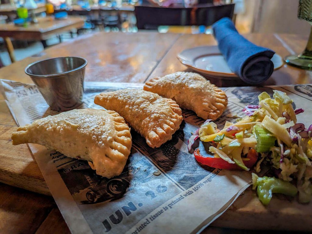 Close up of the crunchy Chicken Empanadas inside one of the most unique restaurants in Los Angeles, Habana.