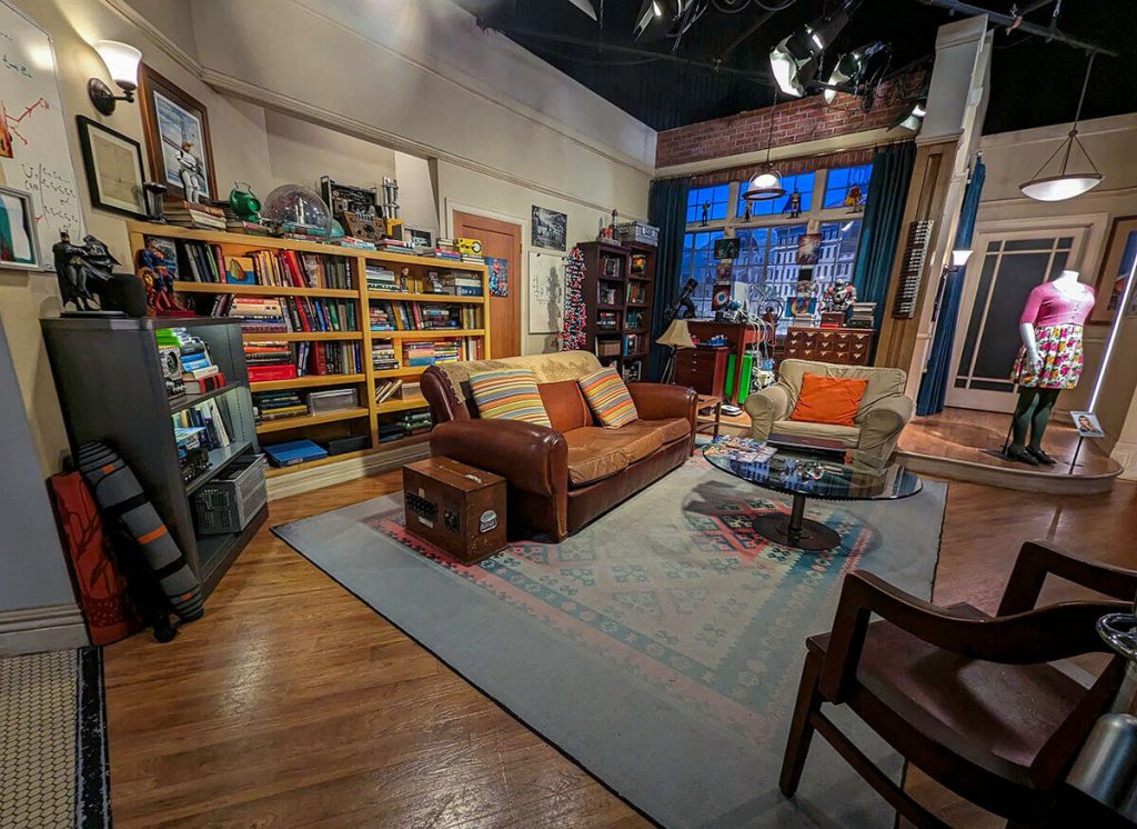 One of the sets in Warner Brothers Studios, this being one of the Big Bang Theory with a couch, chair, and other apartment items.
